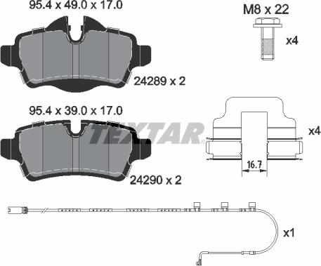 Textar 2428904 - Bremžu uzliku kompl., Disku bremzes autospares.lv