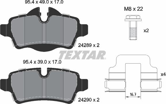 Textar 2428901 - Bremžu uzliku kompl., Disku bremzes autospares.lv