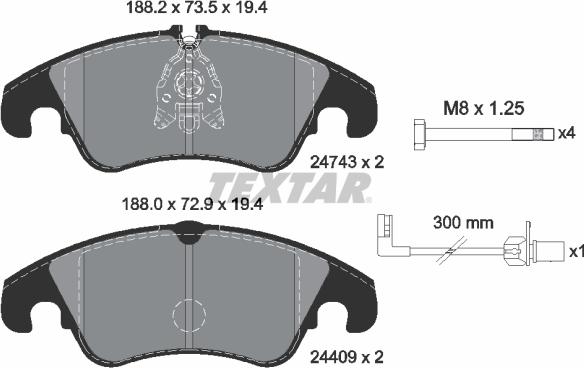 Textar 2474301 - Bremžu uzliku kompl., Disku bremzes www.autospares.lv