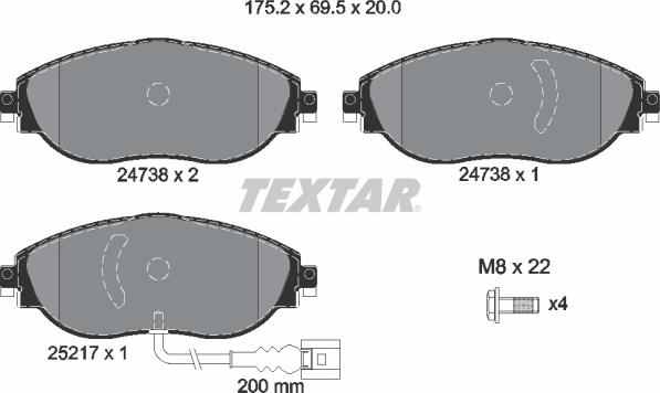 Textar 2473803 - Bremžu uzliku kompl., Disku bremzes www.autospares.lv