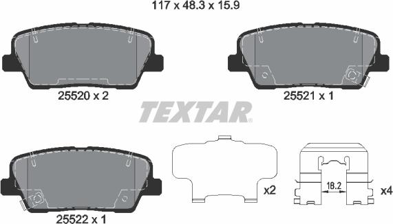 Textar 2552001 - Bremžu uzliku kompl., Disku bremzes www.autospares.lv