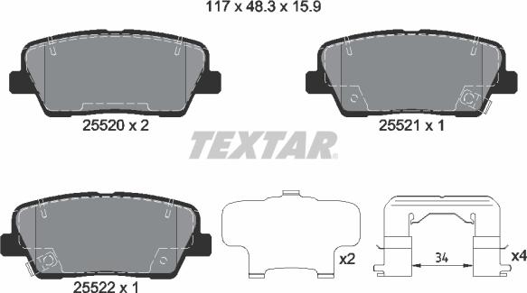 Textar 2552003 - Bremžu uzliku kompl., Disku bremzes www.autospares.lv