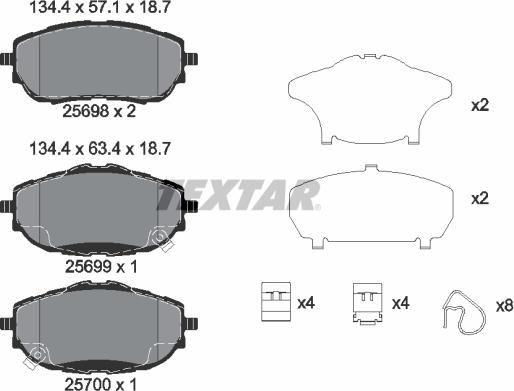 Textar 2569801 - Bremžu uzliku kompl., Disku bremzes www.autospares.lv