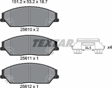 Textar 2561001 - Bremžu uzliku kompl., Disku bremzes www.autospares.lv