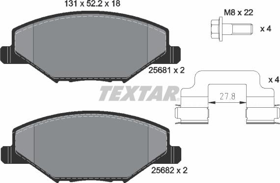 Textar 2568101 - Тормозные колодки, дисковые, комплект www.autospares.lv