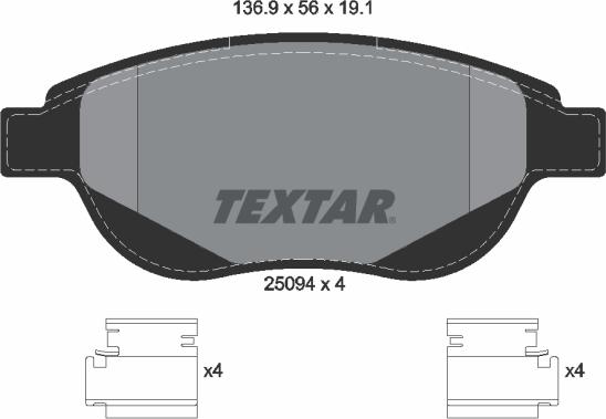 Textar 2509401 - Bremžu uzliku kompl., Disku bremzes www.autospares.lv