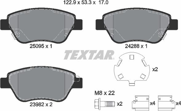 Textar 2509501 - Тормозные колодки, дисковые, комплект www.autospares.lv