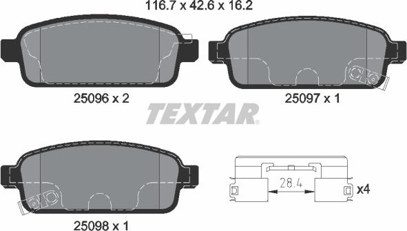 Textar 2509606 - Brake Pad Set, disc brake www.autospares.lv