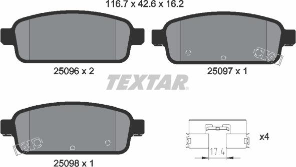 Textar 2509601 - Brake Pad Set, disc brake www.autospares.lv