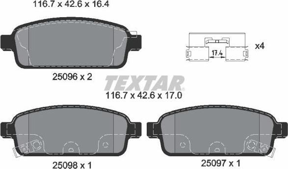 Textar 2509602 - Brake Pad Set, disc brake www.autospares.lv