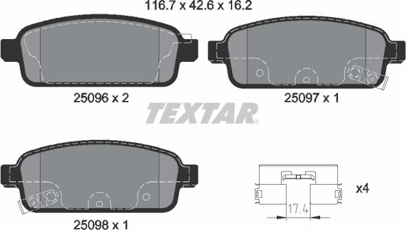 Textar 2509681 - Тормозные колодки, дисковые, комплект www.autospares.lv