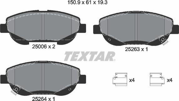 Textar 2500601 - Bremžu uzliku kompl., Disku bremzes www.autospares.lv