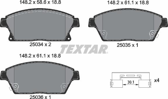 Textar 2503481 - Bremžu uzliku kompl., Disku bremzes www.autospares.lv