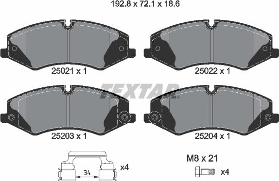 Textar 2502201 - Bremžu uzliku kompl., Disku bremzes www.autospares.lv