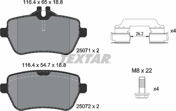 Textar 2507101 - Bremžu uzliku kompl., Disku bremzes autospares.lv