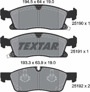 Textar 2519002 - Bremžu uzliku kompl., Disku bremzes autospares.lv