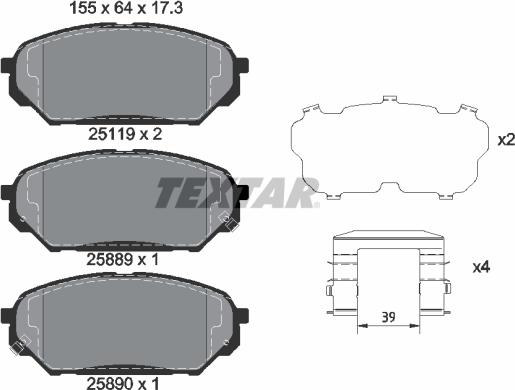 Textar 2511901 - Bremžu uzliku kompl., Disku bremzes www.autospares.lv