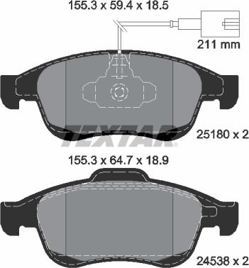 Textar 2518001 - Bremžu uzliku kompl., Disku bremzes autospares.lv