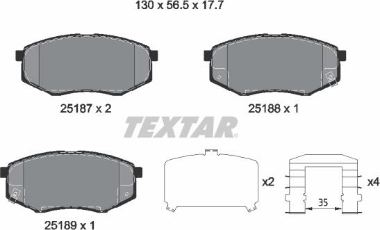 Textar 2518704 - Bremžu uzliku kompl., Disku bremzes www.autospares.lv