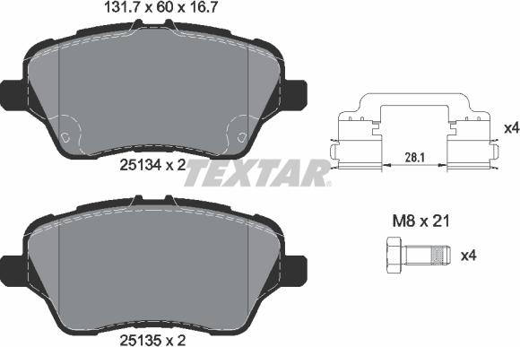 Textar 2513402 - Bremžu uzliku kompl., Disku bremzes autospares.lv