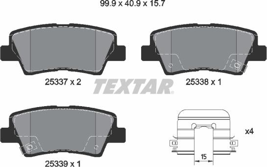 Textar 2533707 - Bremžu uzliku kompl., Disku bremzes www.autospares.lv