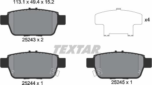 Textar 2524301 - Bremžu uzliku kompl., Disku bremzes www.autospares.lv