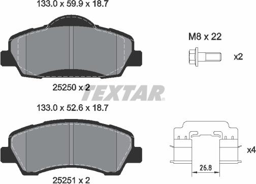 Textar 2525004 - Bremžu uzliku kompl., Disku bremzes www.autospares.lv