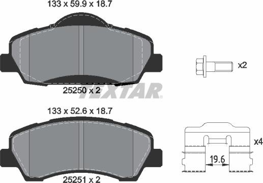 Textar 2525001 - Bremžu uzliku kompl., Disku bremzes www.autospares.lv