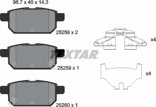 Textar 2525801 - Bremžu uzliku kompl., Disku bremzes autospares.lv