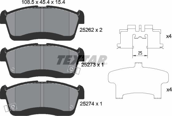 Textar 2526201 - Bremžu uzliku kompl., Disku bremzes www.autospares.lv