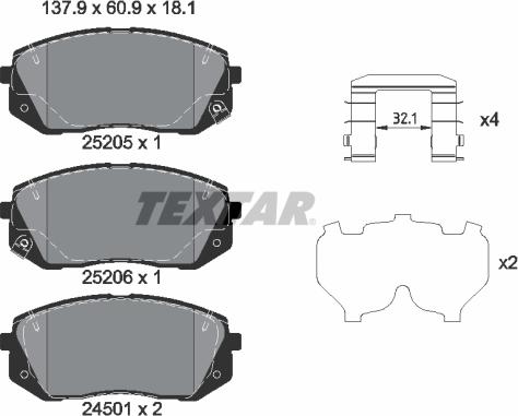 Textar 2520504 - Тормозные колодки, дисковые, комплект www.autospares.lv