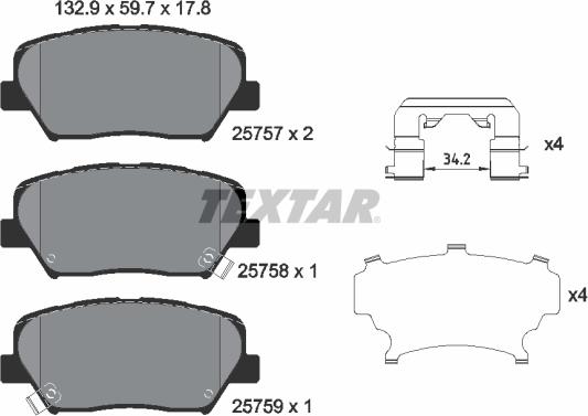 Textar 2575701 - Тормозные колодки, дисковые, комплект www.autospares.lv