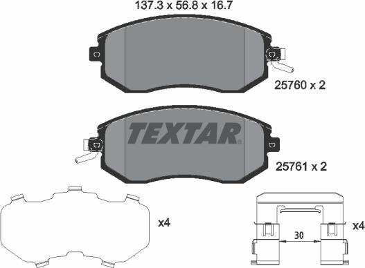 Textar 2576001 - Bremžu uzliku kompl., Disku bremzes autospares.lv