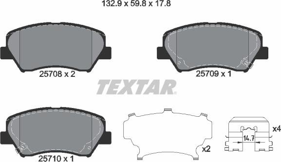 Textar 2570801 - Тормозные колодки, дисковые, комплект www.autospares.lv