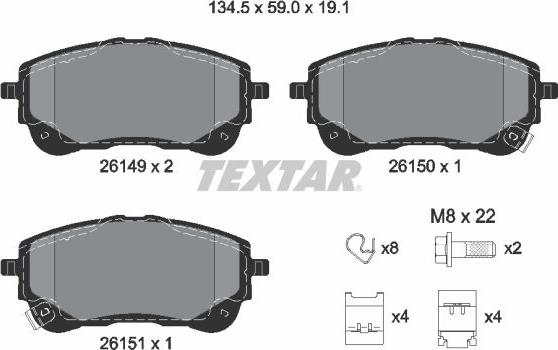 Textar 2614901 - Bremžu uzliku kompl., Disku bremzes www.autospares.lv