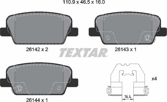 Textar 2614201 - Bremžu uzliku kompl., Disku bremzes www.autospares.lv