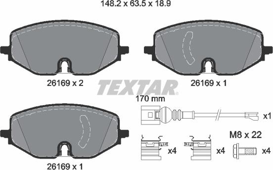 Textar 2616901 - Bremžu uzliku kompl., Disku bremzes www.autospares.lv