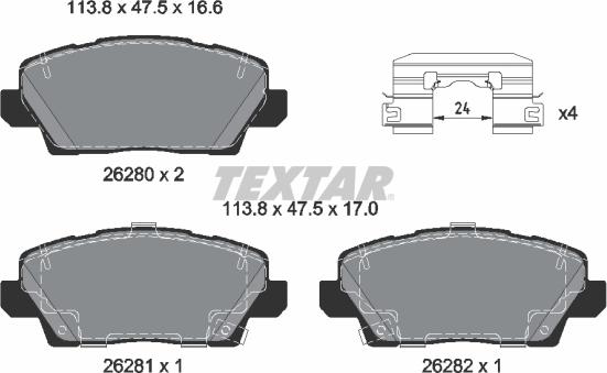 Textar 2628001 - Bremžu uzliku kompl., Disku bremzes www.autospares.lv