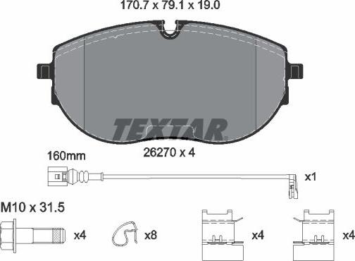 Textar 2627001 - Bremžu uzliku kompl., Disku bremzes www.autospares.lv