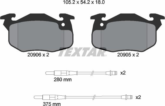 Textar 2090604 - Brake Pad Set, disc brake www.autospares.lv