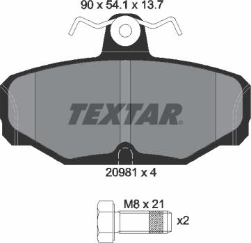 Textar 2098101 - Тормозные колодки, дисковые, комплект www.autospares.lv