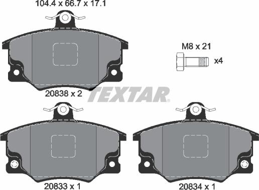 Textar 2083302 - Тормозные колодки, дисковые, комплект www.autospares.lv