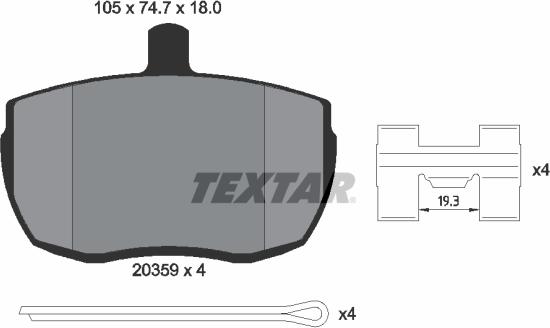 Textar 2035908 - Bremžu uzliku kompl., Disku bremzes autospares.lv