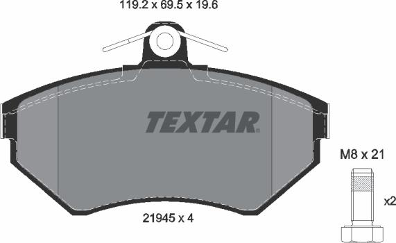 Textar 2194503 - Тормозные колодки, дисковые, комплект www.autospares.lv