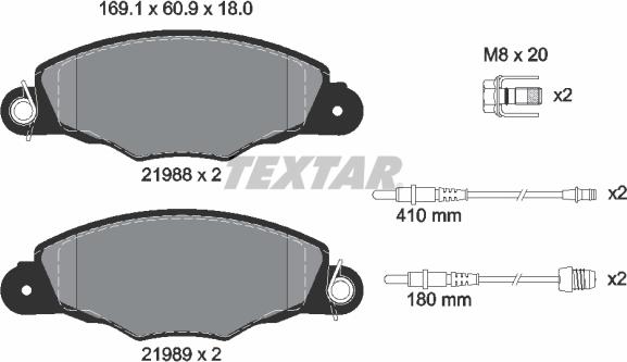 Textar 2198804 - Bremžu uzliku kompl., Disku bremzes autospares.lv