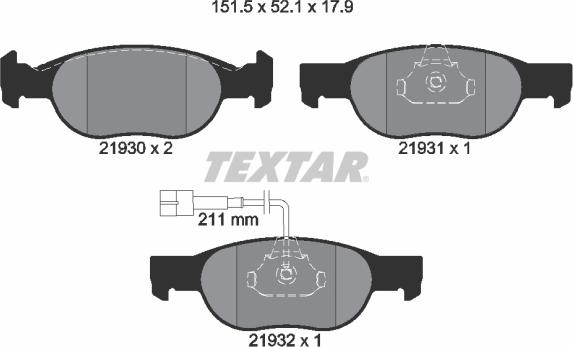 Textar 2193002 - Bremžu uzliku kompl., Disku bremzes www.autospares.lv