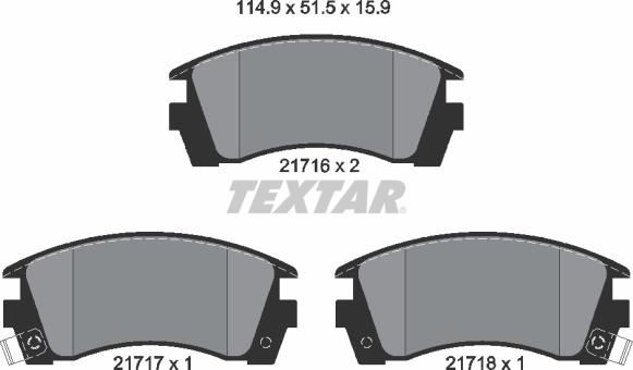 Textar 2171602 - Brake Pad Set, disc brake www.autospares.lv