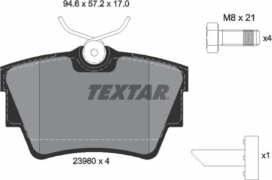 Textar 2398001 - Тормозные колодки, дисковые, комплект www.autospares.lv