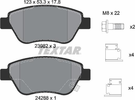 Textar 2398202 - Тормозные колодки, дисковые, комплект www.autospares.lv