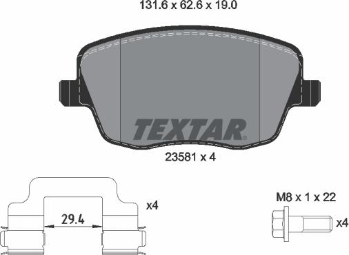 Textar 2358101 - Тормозные колодки, дисковые, комплект www.autospares.lv